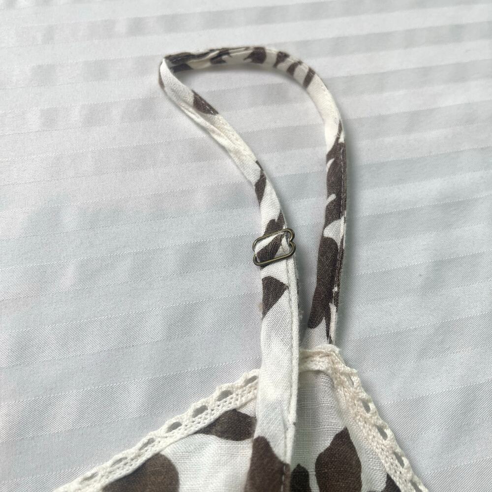 Bass Floral Linen Blend Cami Tank Top Brown Cream Boho Cottagecore Medium - Picture 10 of 10